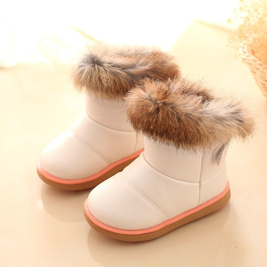 Children's Soft Bottom Baby Girl Thickened Real Rabbit Fur Snow Cotton Boots