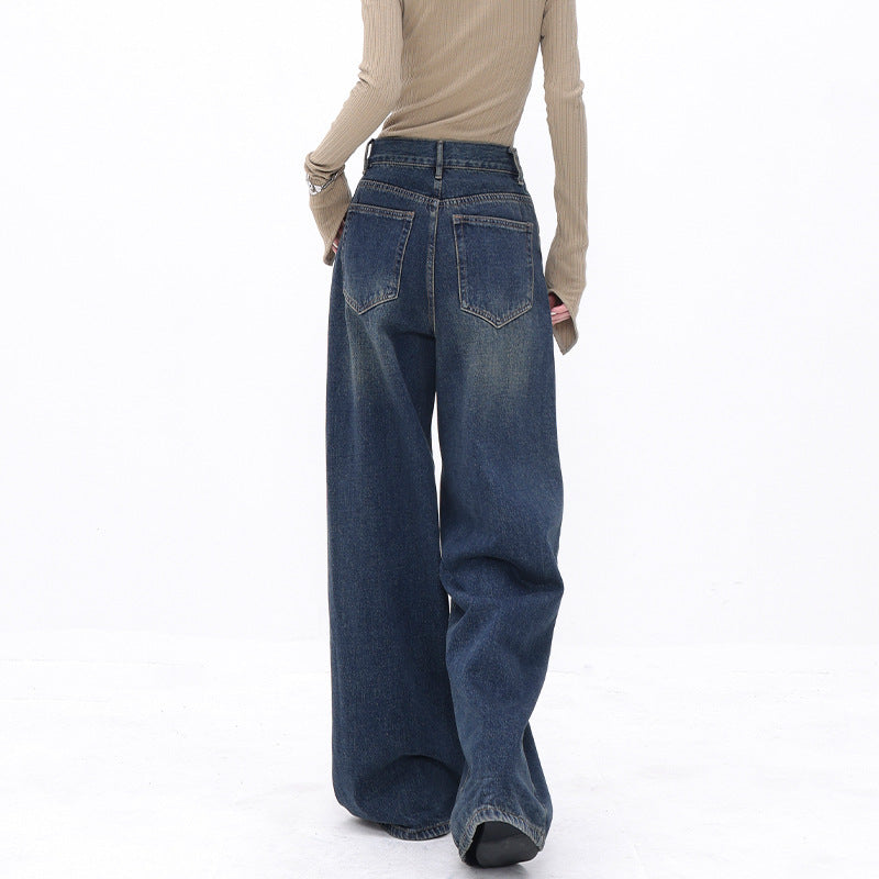 Retro Wide Leg Jeans Women's High Waist Loose Straight Mopping Pants