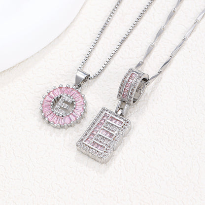 Rock Sugar 26-letter Pendant Necklace For Women, Copper Inlaid Zircon Round Flower Jewelry Set
