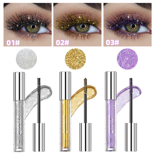 Eyelash extensions with color swatches and corresponding mascara tubes on a white background