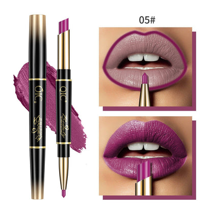 Lipstick with applicator and color swatch on a white background