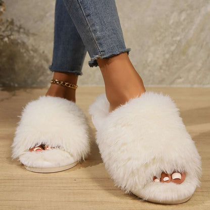 Fashion Plush Open-Toed Slippers – Warm, Soft & Fluffy for Women Fashion Open-toed Plush Slippers Winter | Ectron Online