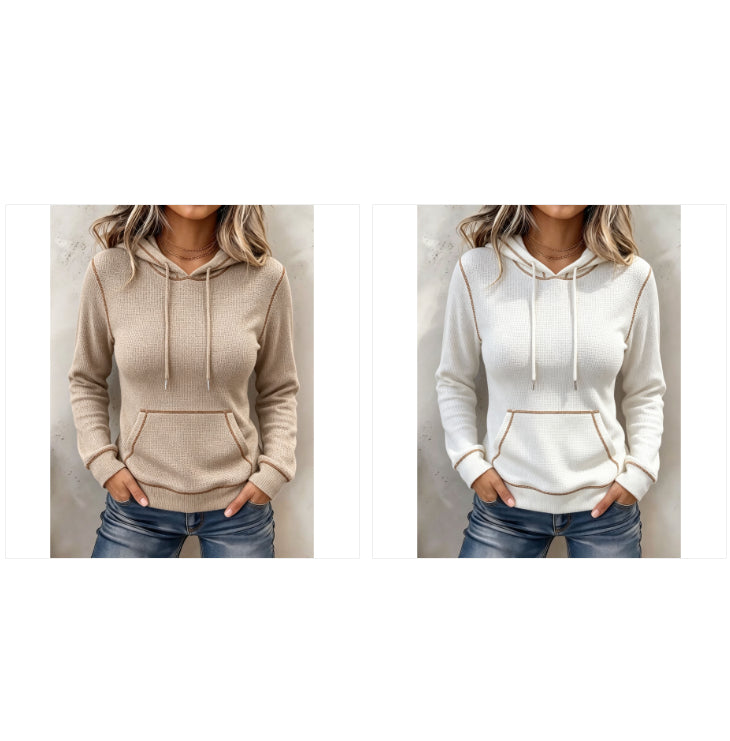 Set of hooded drawstring sweatshirts with kangaroo pockets, beige and white