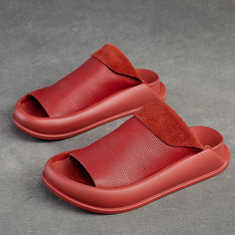 Peep Toe Flat Slippers Top Layer Cowhide Peep Toe Flat Slippers Top Layer Cowhide | Ectron Online