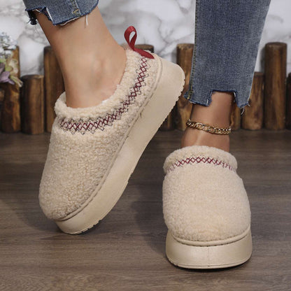 New Ethnic Plush Slippers – Thick Sole Warm Winter Shoes New Ethnic Style Sewing-edge Plush Slipp | Ectron Online