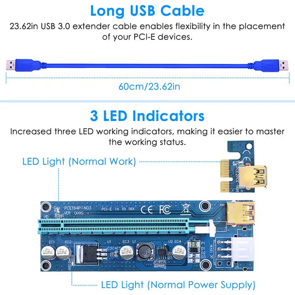 5-Set PCI-E GPU Risers | USB 3.0 & MOLEX to SATA Mining Adapter