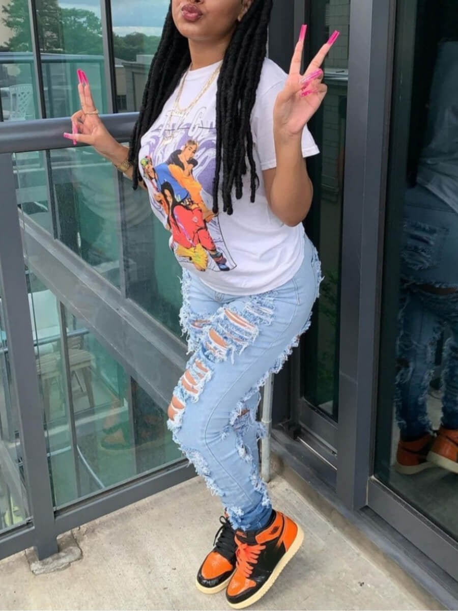 Women's Gradient Ripped Stretch Jeans