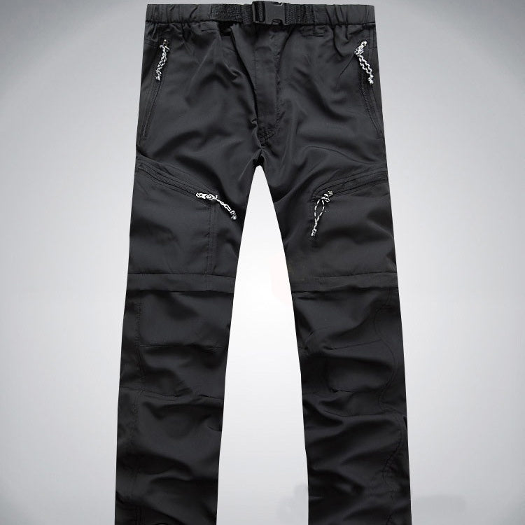 Men's quick-drying overalls, black cargo pants with chain zip pulls