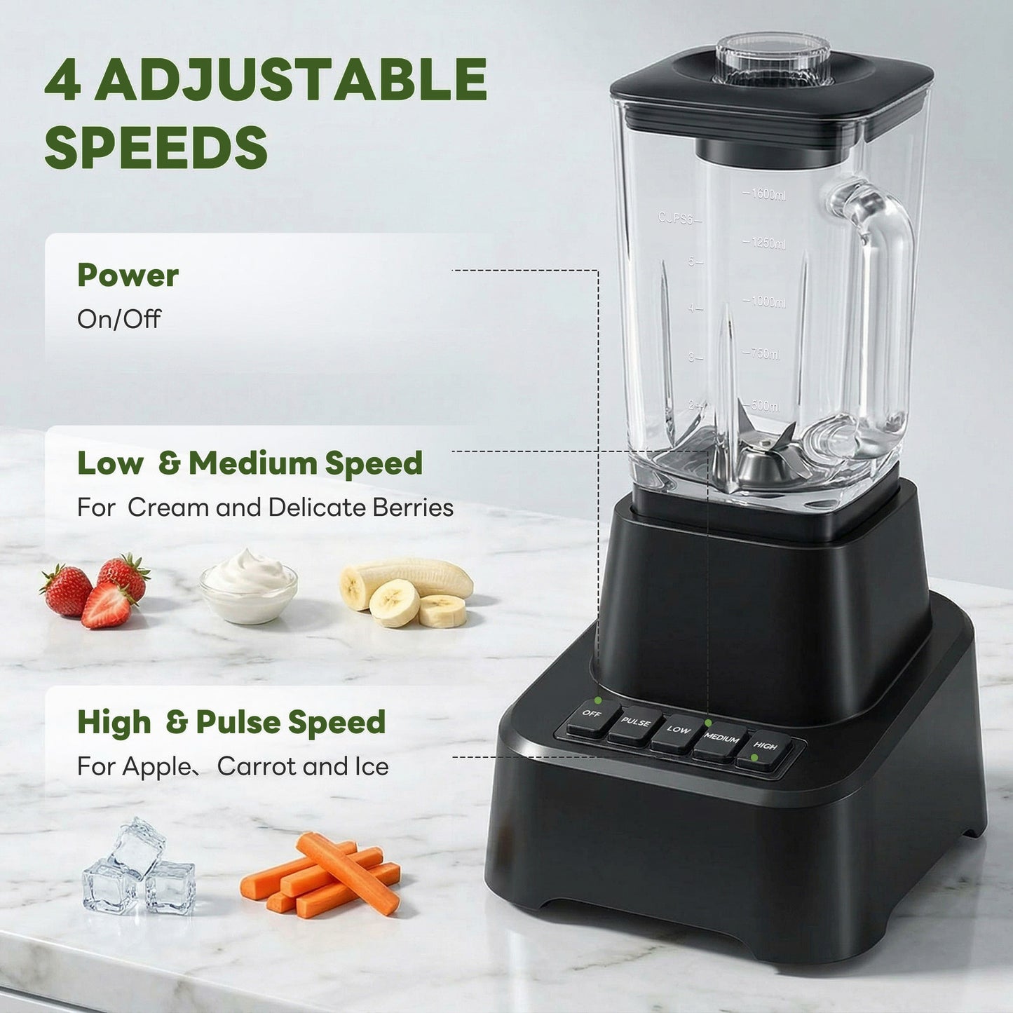 Professional Ice Cream & Smoothie Blender | 54oz Large Glass Jar