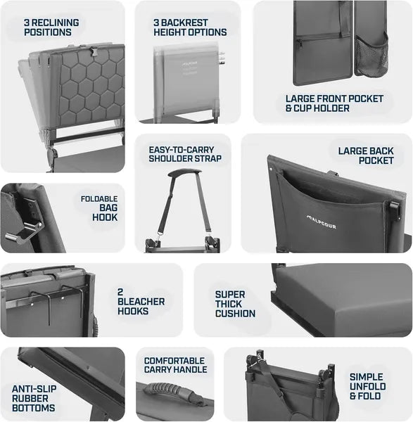 Alpcour Folding Reclining Stadium Seat - Padded Bleacher Chair