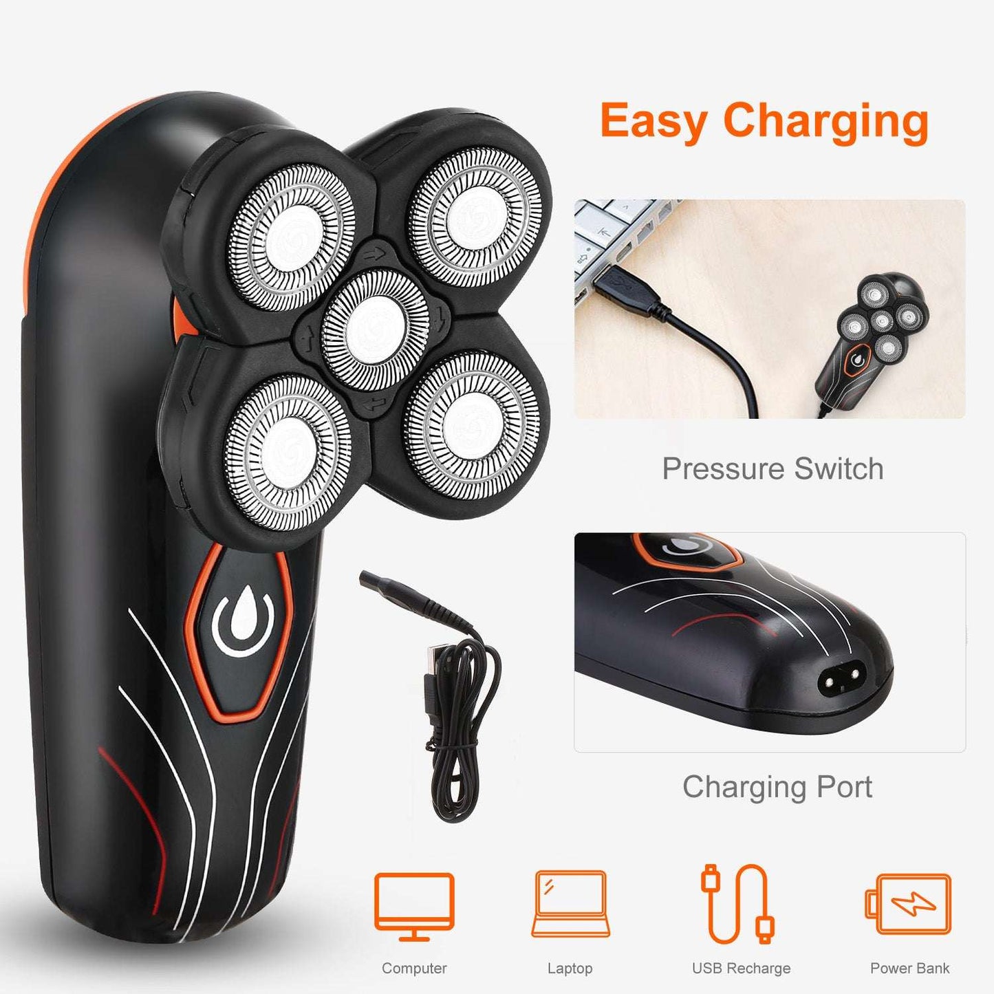 4D 5-Head Electric Shaver - IPX7 Waterproof Wet & Dry Rotary Razor 4D Electric Shavers Razor IPX7 Waterproo | Ectron Online