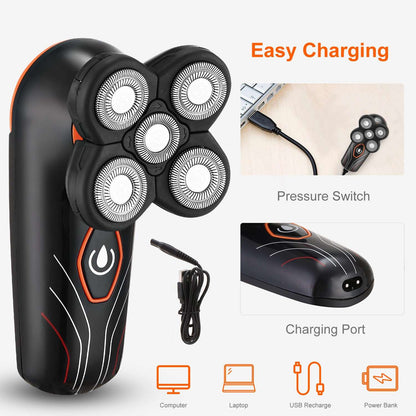 4D 5-Head Electric Shaver - IPX7 Waterproof Wet & Dry Rotary Razor 4D Electric Shavers Razor IPX7 Waterproo | Ectron Online