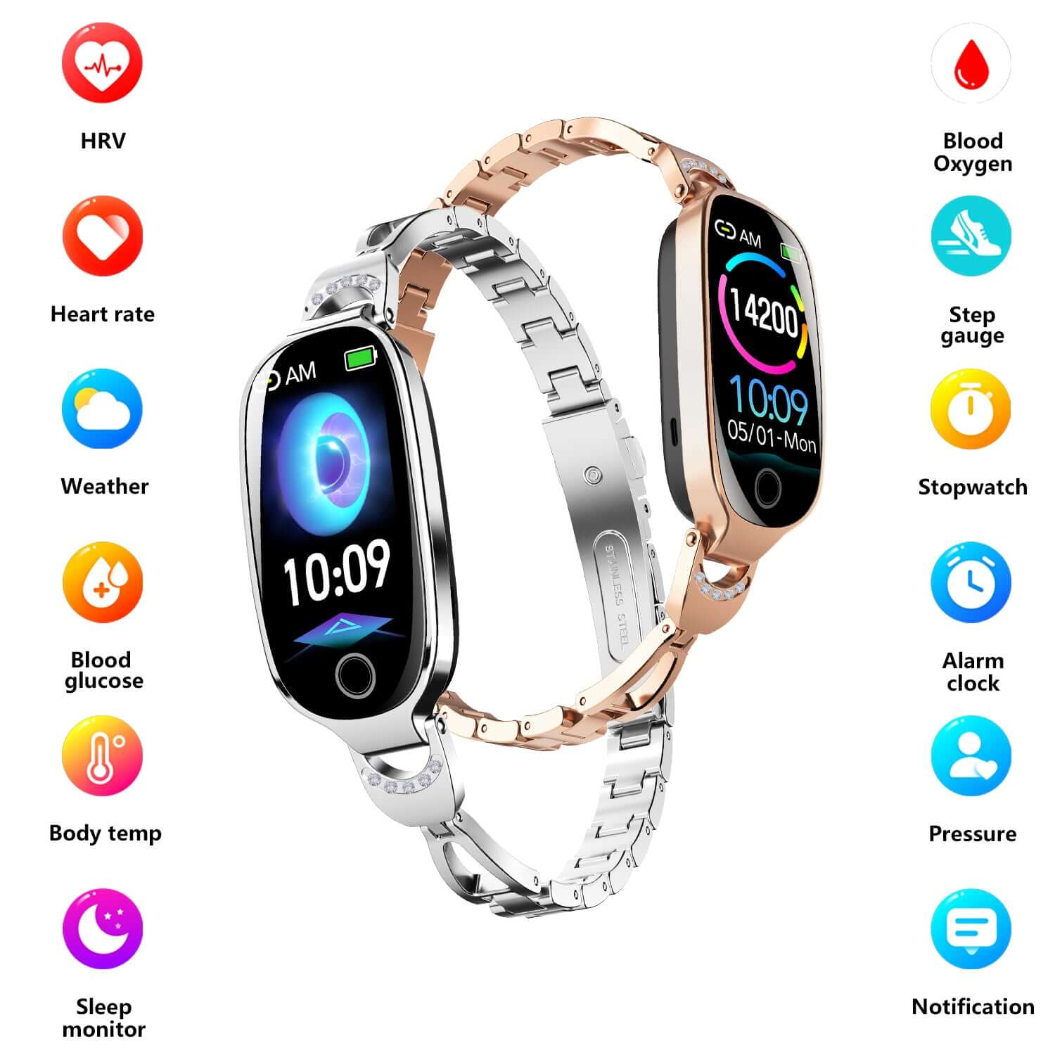 Elegant Gold Smartwatch for Women – Bling Health & Fitness Bracelet Gold Smartwatch For Women Compatible For | Ectron Online