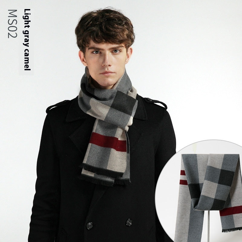 Simple Plaid Warm Keeping Artificial Cashmere Scarf Men's Scarves | Ectron Online
