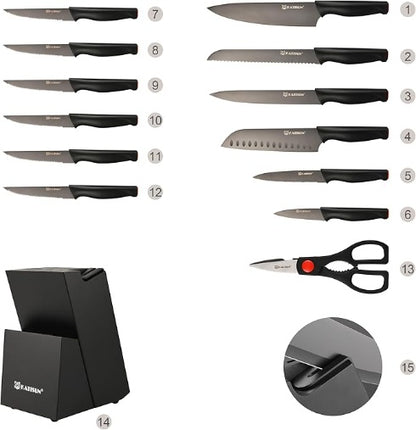 15 Pc Black Titanium Knife Set