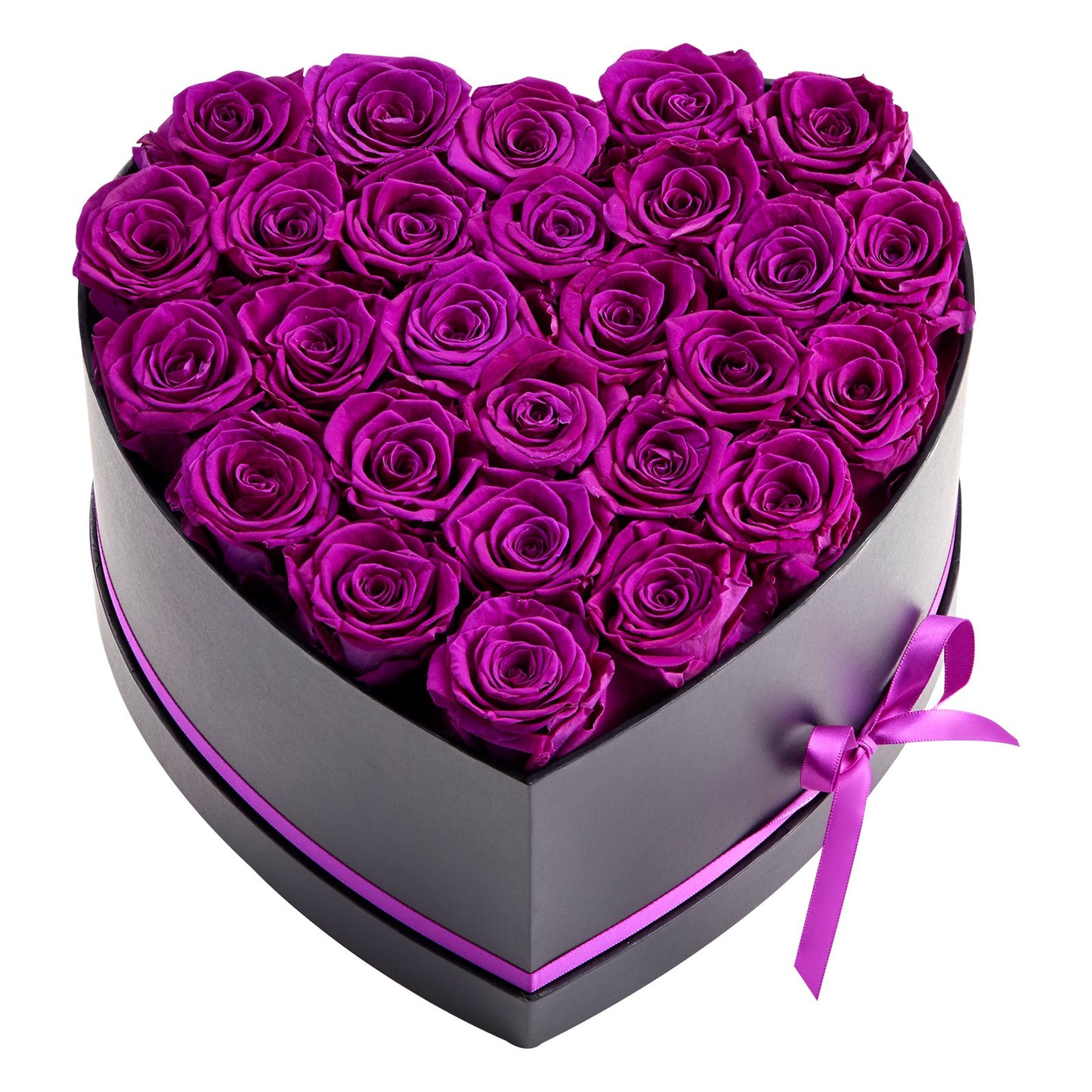 27 Real Preserved Roses in Heart-Shaped Box - Eternal Purple Flower Bouquet Gift for Her