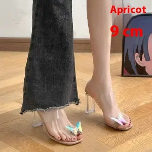 Bow Clip Toe Transparent High Heel Sandals – Thick Heel Elegant Bow Clip Toe Transparent Thick High Heel | Ectron Online