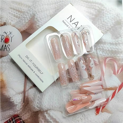 24Pcs Diamond Deer & Snowflake Nails 24 PCS Diamond Deer Snowflake Nail Art, | Ectron Online