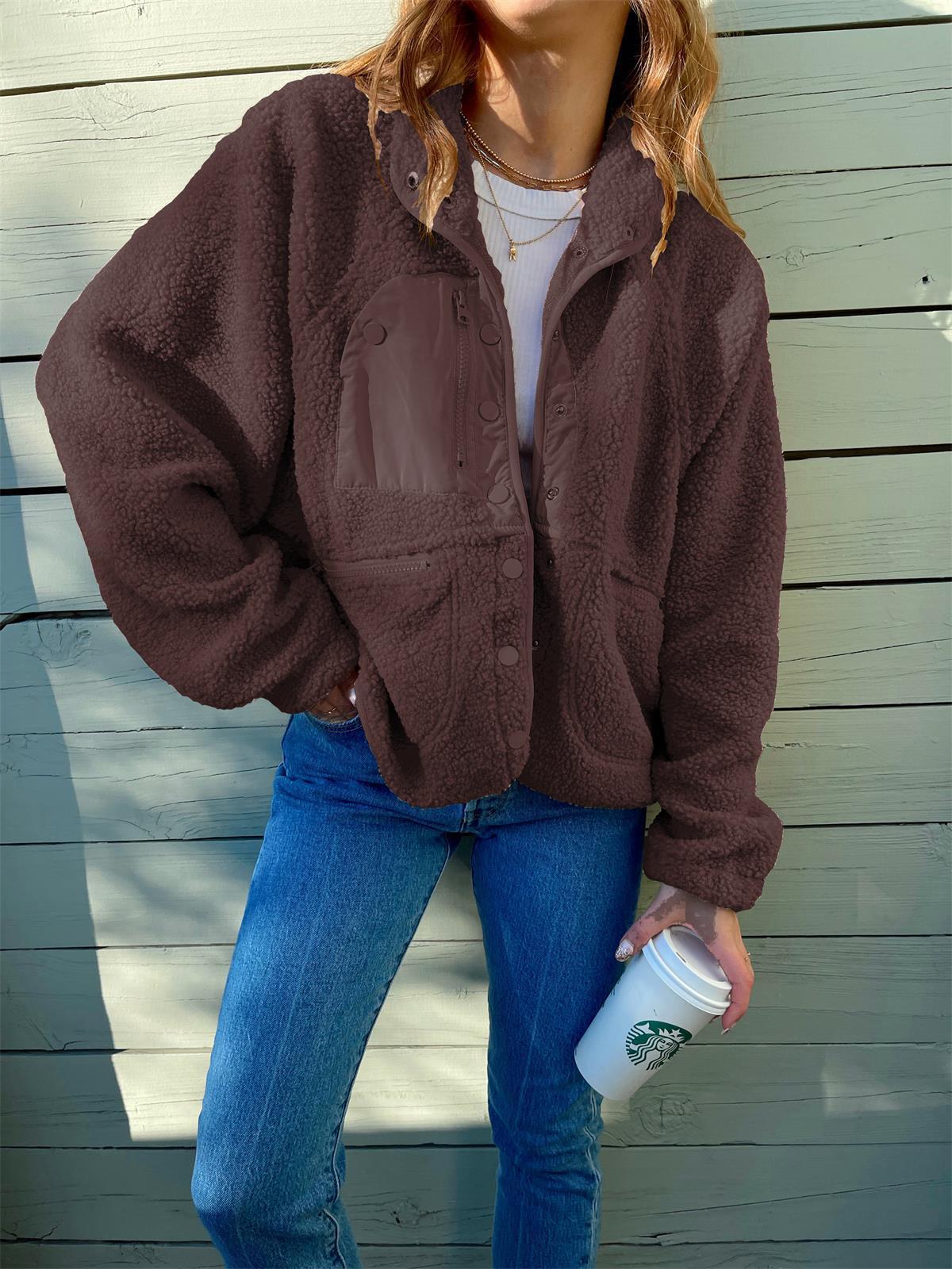 Short Cardigan Plush Jacket Lamb Wool Coat Outerwear & Jackets | Ectron Online