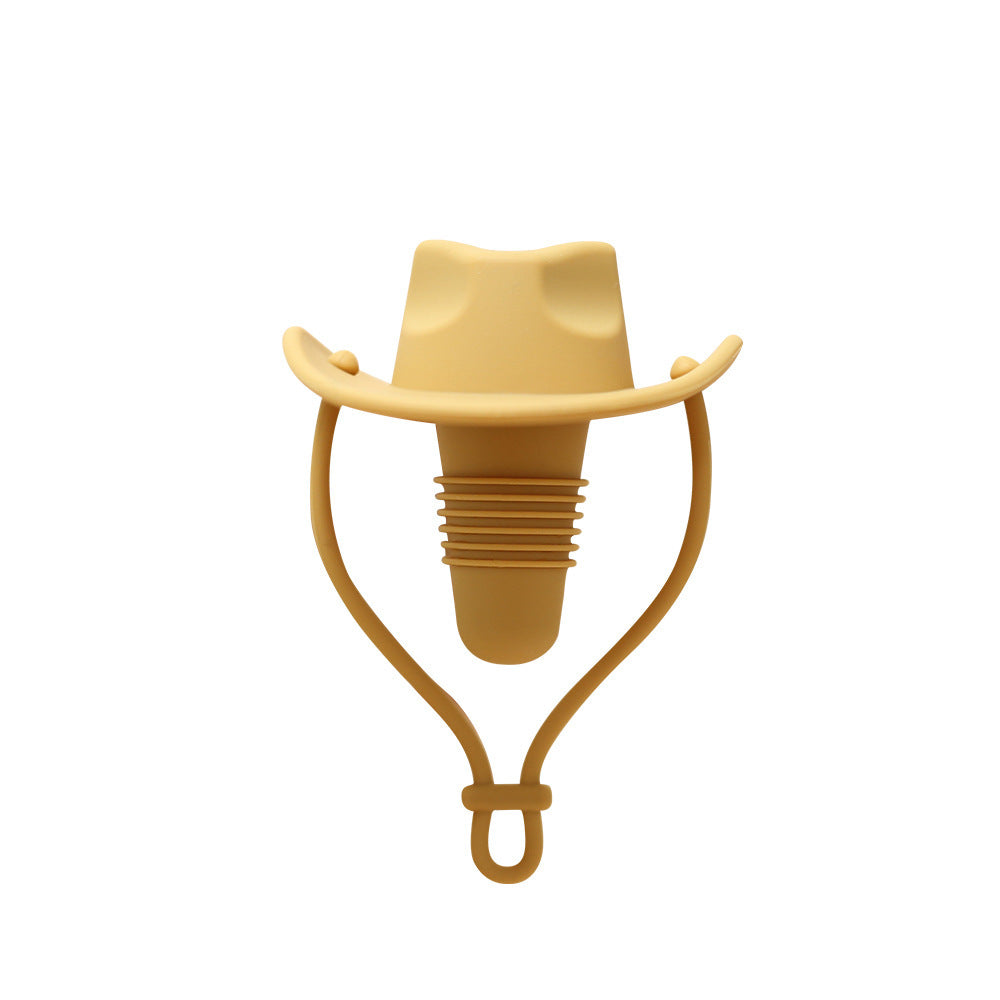 {{ brand }} Silicone Red Wine Stopper – Creative Western Cowboy Hat Design OPP Packaging Wheat Color Cowboy Hat - Silicone Stopper For Red Wine Western Co