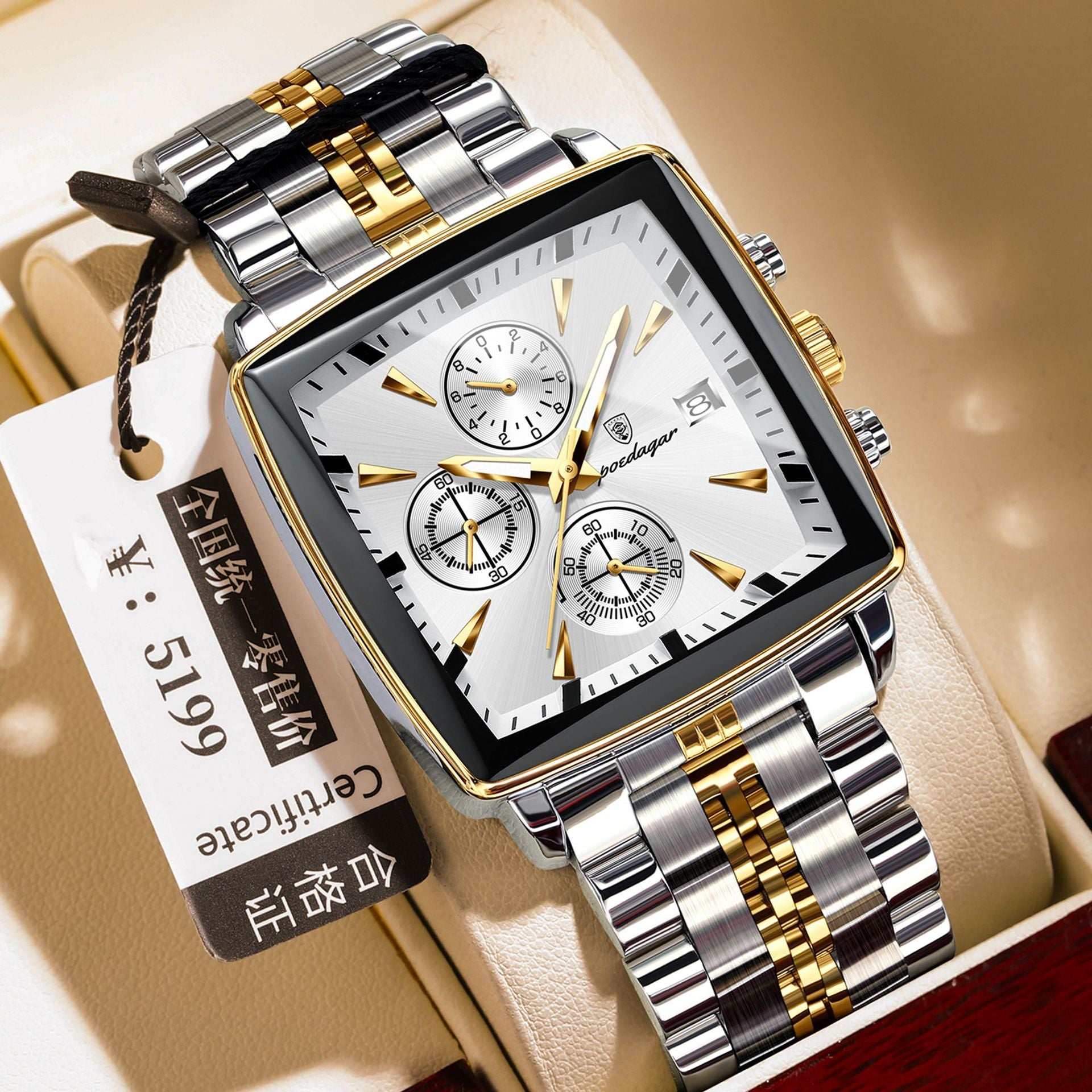 Men's Square Business Quartz Watch Square Men's Watch Multifunctional Busin | Ectron Online
