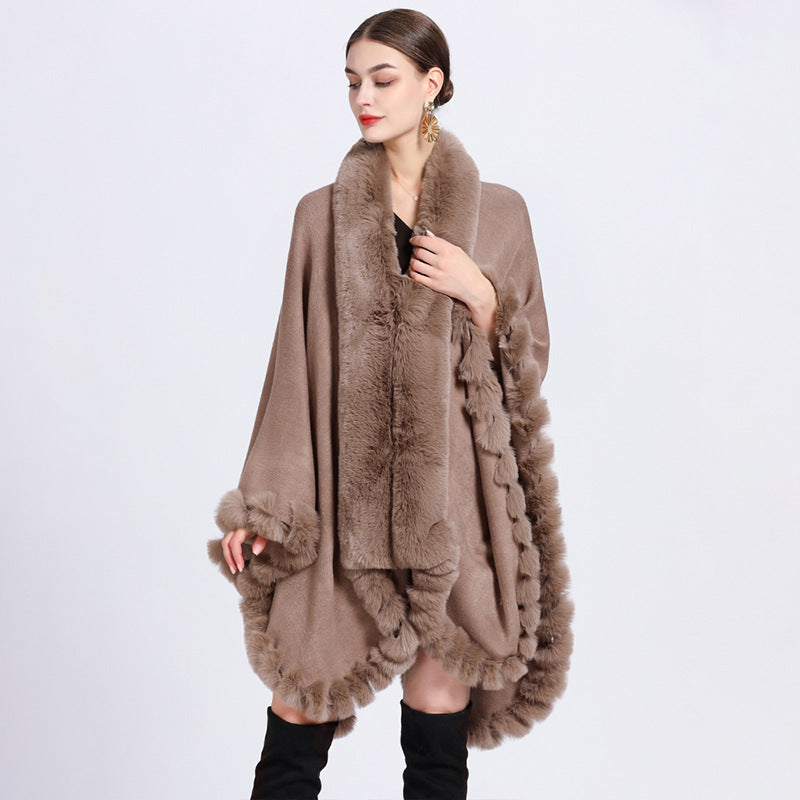 Women's Oversized Rex Rabbit Fur Collar Cardigan Rex Rabbit Fur Collar Shawl Irregular Ov | Ectron Online
