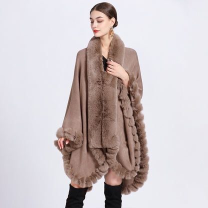 Women's Oversized Rex Rabbit Fur Collar Cardigan Rex Rabbit Fur Collar Shawl Irregular Ov | Ectron Online