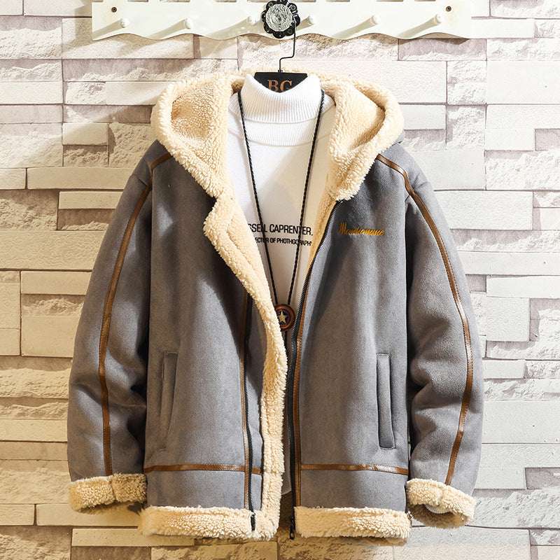 Men's Fashion Hooded Lamb Wool Jacket Fashion Lamb Wool Hooded Casual Men's Co | Ectron Online
