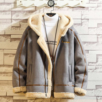 Men's Fashion Hooded Lamb Wool Jacket