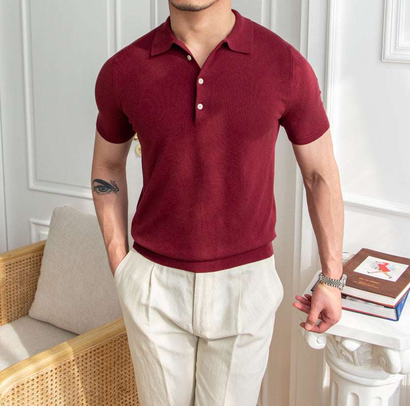 Thin Slim Fit Short Sleeve T-Shirt Knit Lapel Men Thin Slim Fit Short Sleeve T-Shirt Knit | Ectron Online