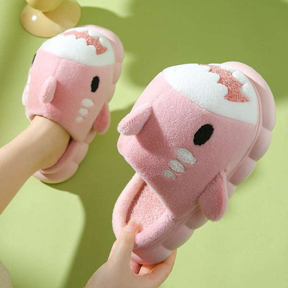 Winter Shark Slippers – Thick Bottom Furry Cotton Shoes for Couples Winter Shark Slippers Fashion Thick Bott | Ectron Online