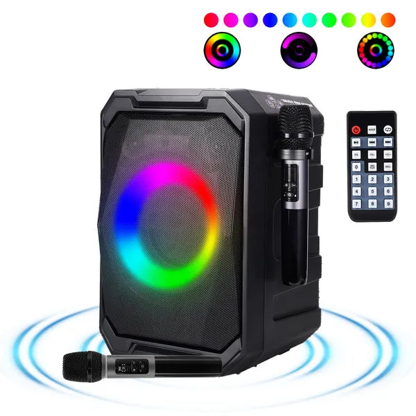 Wireless Party Speaker with 2 Mics | TWS Bass & LED Bluetooth Speaker