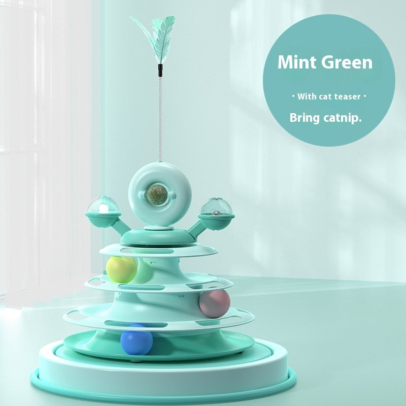 4 Levels Cat Toy Tower with Turntable & Roller Balls 4 Levels Cat Toy Tower Turntable Roller | Ectron Online