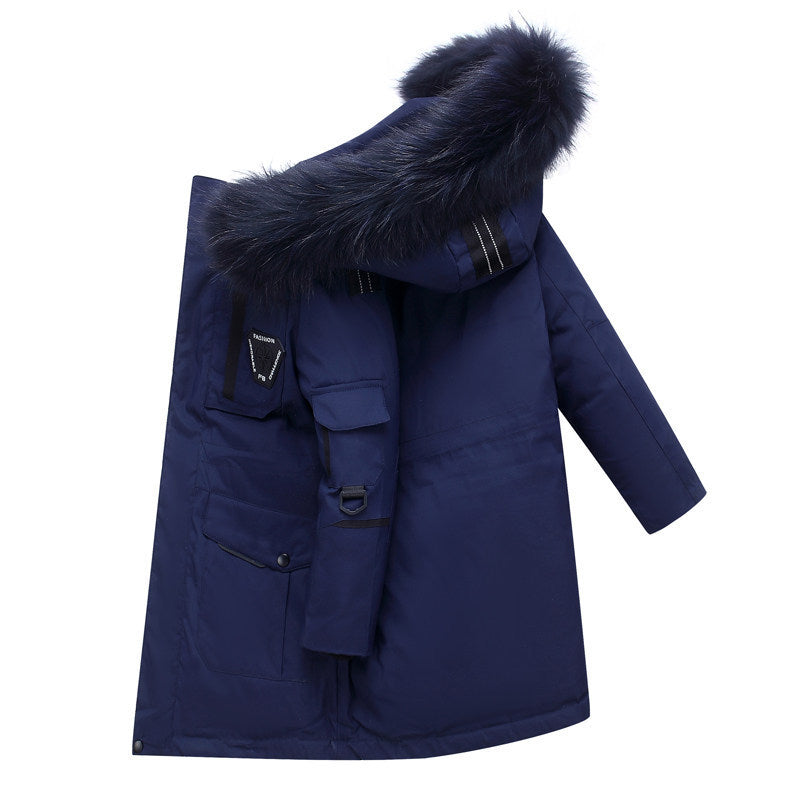 Boys' Mid-length Down Jacket | Thickening Plus Size Fur Collar Coat Children's Down Jacket Boys' Mid-length | Ectron Online