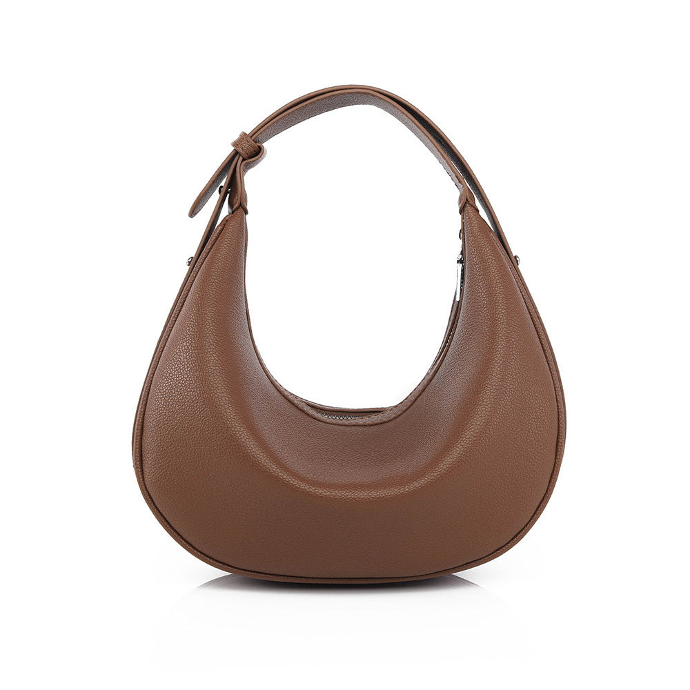 Brown hobo bag with curved open top and short handles