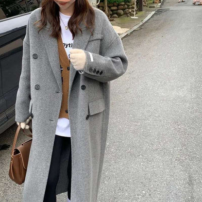 Women's Gray Woolen Coat - Loose Fit for Plump Girls Women's Gray Woolen Plump Girls Loose Al | Ectron Online