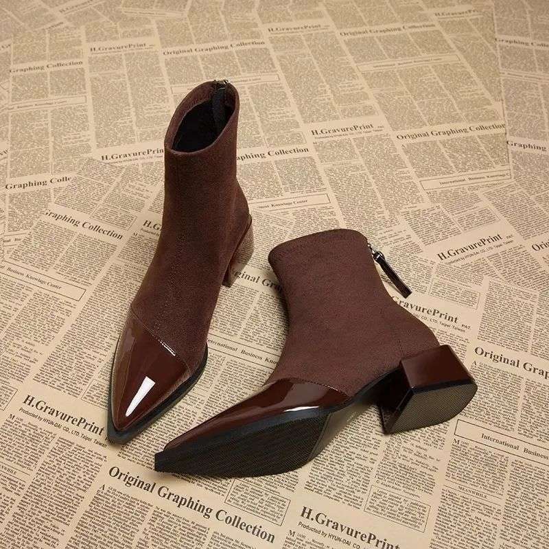 Women's Chunky Heel Skinny Boots - Pointed Toe & All-match All-match One-suit Skirt Pointed Toe Chu | Ectron Online