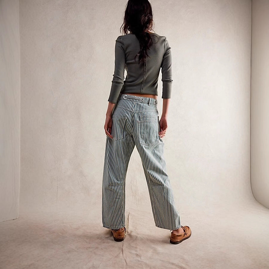 Women's Striped Wide-Leg Commuter Trousers