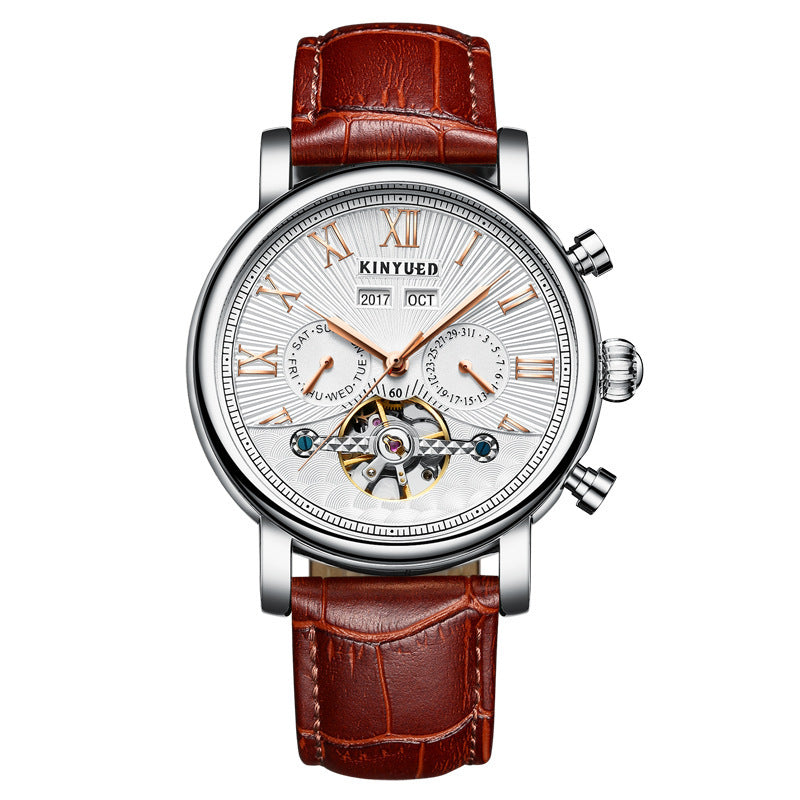 Automatic Mechanical Men's Authentic Leather Hollow Out Mechanical Watch