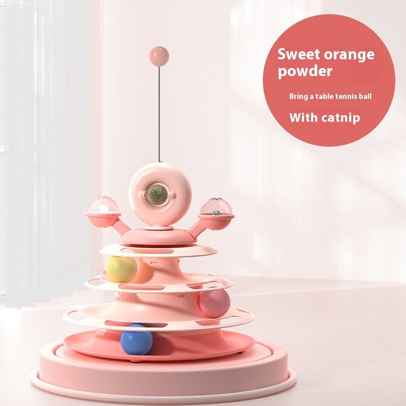 4 Levels Cat Toy Tower with Turntable & Roller Balls 4 Levels Cat Toy Tower Turntable Roller | Ectron Online
