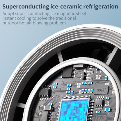 Close-up of fan grille with internal circuit board details inside the circular housing