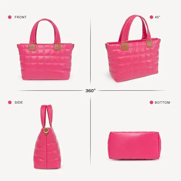 Rose Puffer Tote Bag - Quilted Puffy Crossbody & Hobo Handbag Puffer Tote Bag For Women With Zipper, Q | Ectron Online