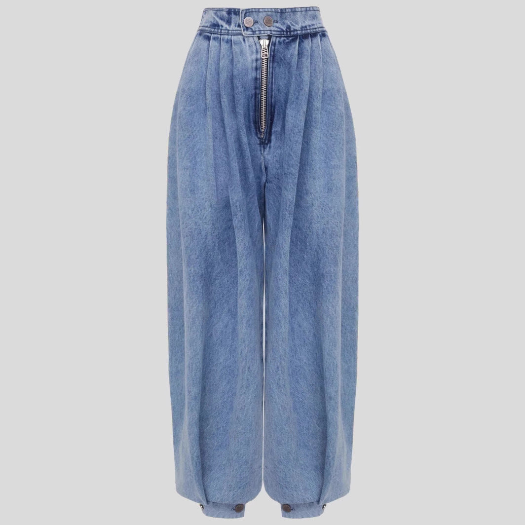 Women's High-Waist Zipper Harem Jeans