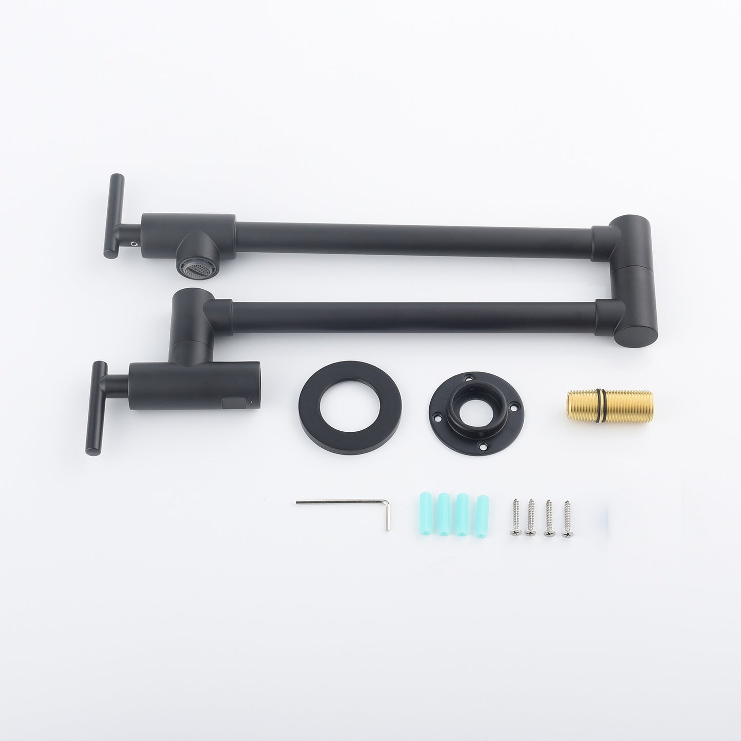 Matte black pot filler faucet kit with mounting parts and gasket