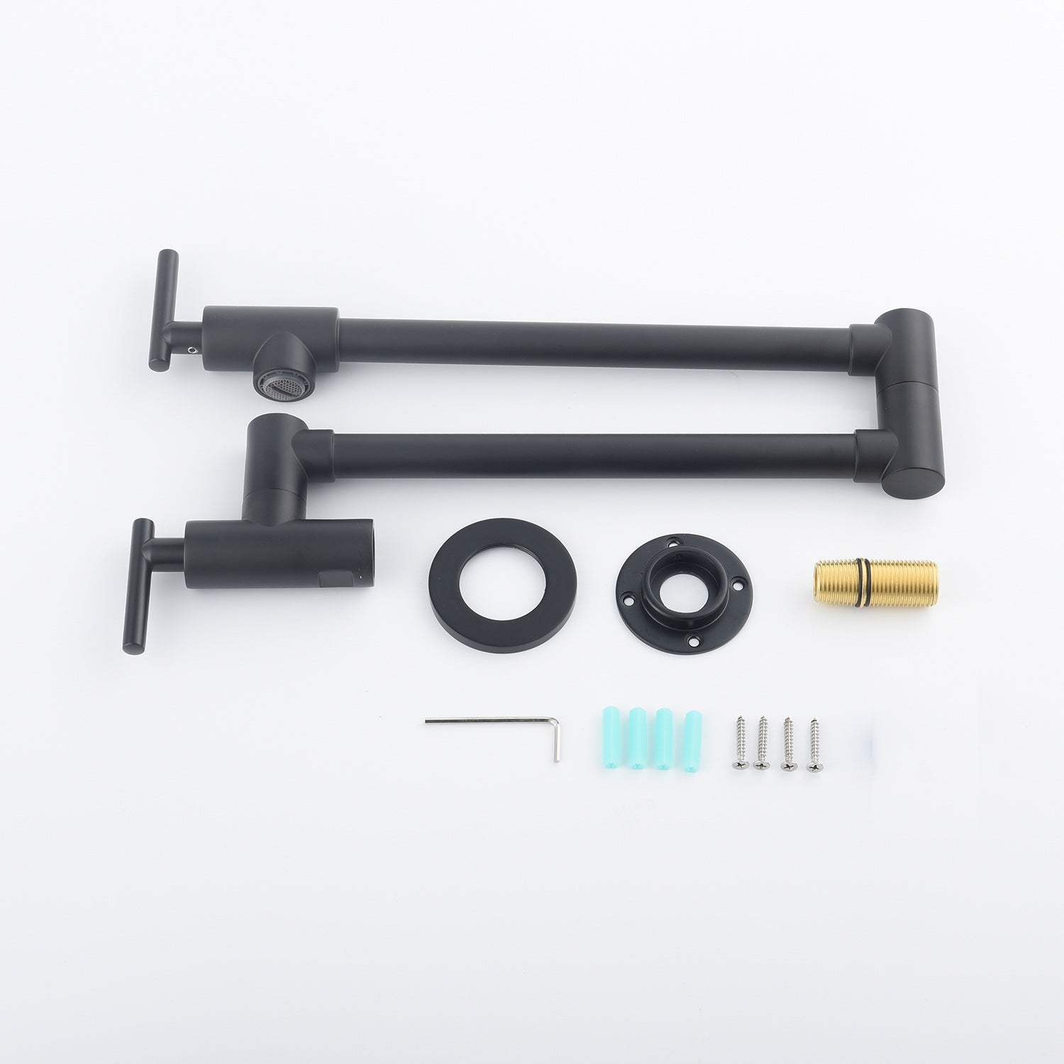 Matte black pot filler faucet kit with mounting parts and gasket