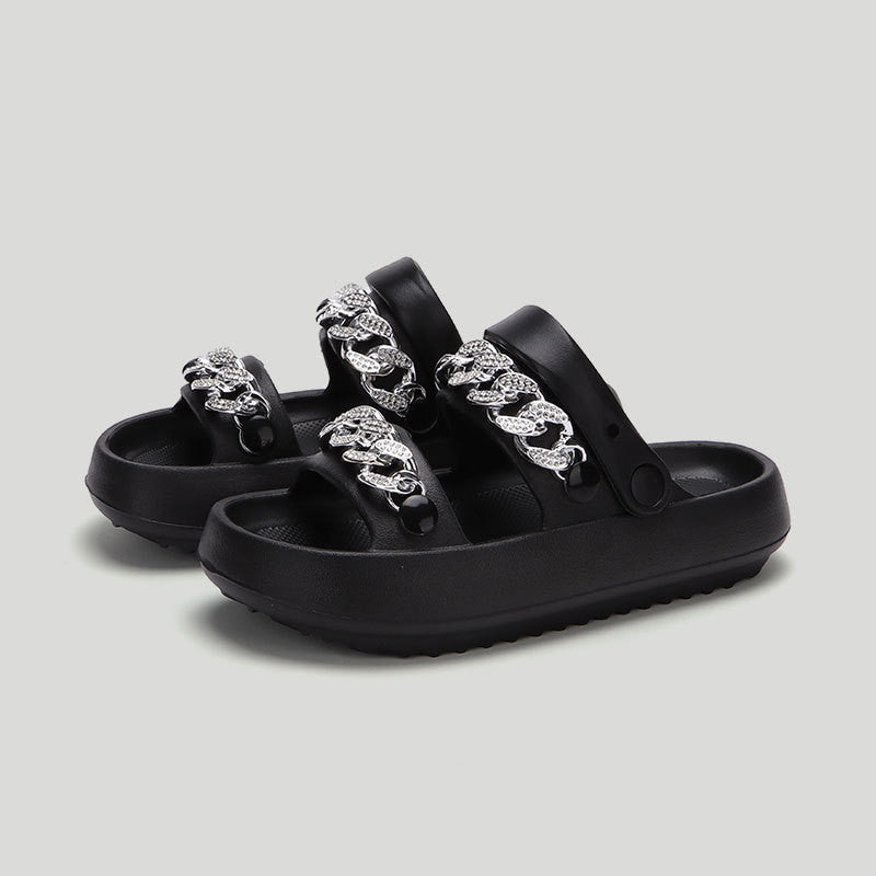 Chains Thick-soled Slippers For Women Indoor Floor House Shoes Summer Outdoor EVA Sandals Two-wearing Beach Shoes Chains Thick-soled Slippers For Women In | Ectron Online