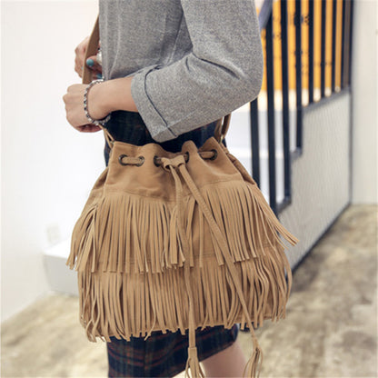 Women's Tassel Bucket Shoulder Big Bag