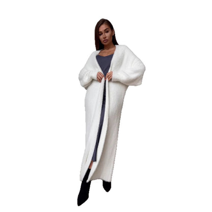 Women's Imitation Mink White Cardigan | Loose Soft Knit Sweater Imitation Mink White Sweater Cardigan Co | Ectron Online