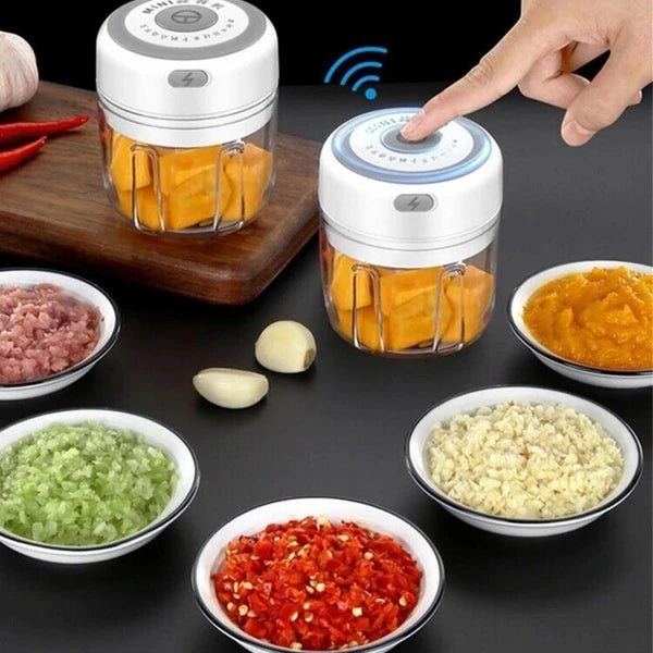 300ml Mini Electric Garlic Press & Food Chopper | Portable Meat & Vegetable Mincer