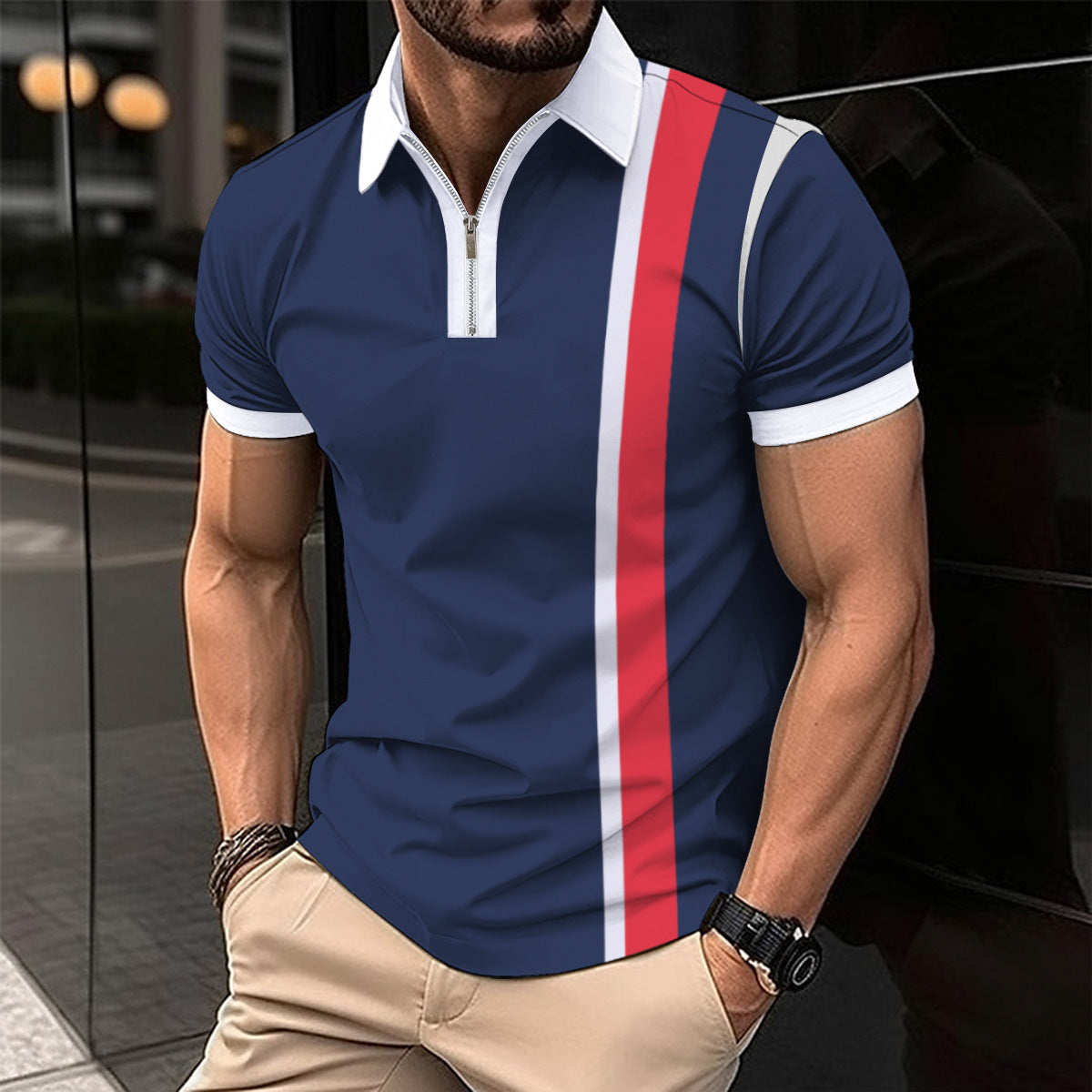 Men’s Striped Polo Shirt – Printed Casual Short Sleeve Top Striped Printed Men's Casual Polo Shirt | Ectron Online